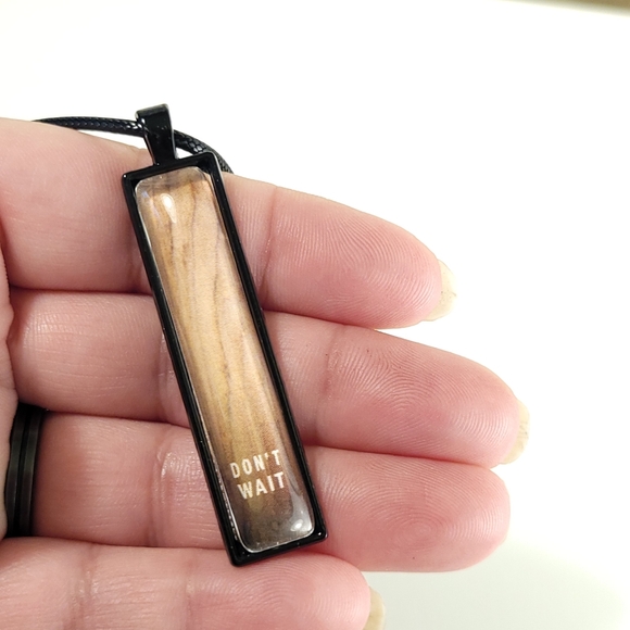 Don't Wait Wood Vertical Pendant Necklace - Picture 5 of 10